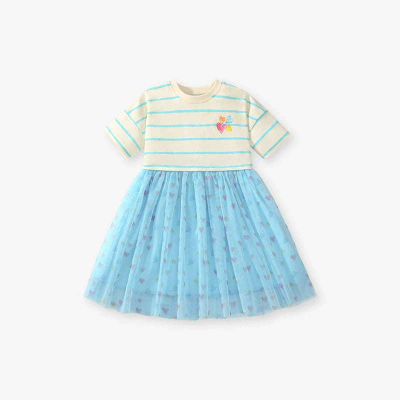 Summer Arrival Colorful Heart Pattern Short Sleeves Striped Dress for Stylish Girls - MyKids-USA™