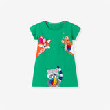 Summer Arrival Animals Cartoon Pattern Short Sleeves Dress for Stylish Girls