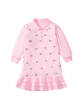 Spring And Fall Girls’ Rainbow Print Long Sleeves Polo Shirt Design Dress In European And American Style For Summer - MyKids-USA™