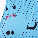 Summer Arrival Cartoon Cat and Dots Pattern Short Sleeves Dress for Stylish Girls
