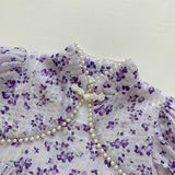 New Arrival Summer Girls Dense Floral Pattern Short Sleeves Beaded Design Dress - MyKids-USA™