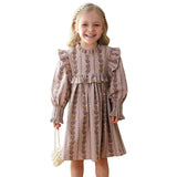 Spring and Autumn French Print Ruffle Stand Collar Long-sleeved Dress for Stylish Girls - MyKids-USA™