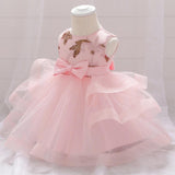 Baby Girl Sequins Patched Design Sleeveless Tutu Style Baptism Birthday Dress - MyKids-USA™