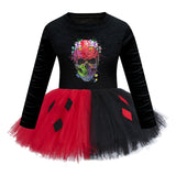 Arrival Girls’ Halloween Costume: Long Sleeves Cartoon Print Witches Cosplay Party Tulle Patchwork Dress - MyKids-USA™