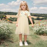Summer Arrival Polka Dots Pattern Short Sleeves Tulle Patchwork Dress for Stylish Girls