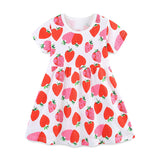 Summer Pure Cotton Fruits Strawberry Pattern Short Sleeves Dress for Stylish Girls