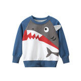 Baby Boy Shark Graphic Contrast Design Long Sleeved O-Neck Pullover Hoodies - MyKids-USA™