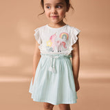 Summer Arrival Cartoon and Stripe Pattern Fly Sleeves Dress for Stylish Girls - MyKids-USA™