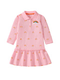 Best Selling Autumn Girls Rainbow Pattern Turn-down Collar Long Sleeves Polo Dress - MyKids-USA™