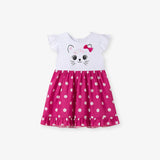 Summer Arrival Cute Cat and Polka Dots Pattern Fly Sleeves Dress for Stylish Girls