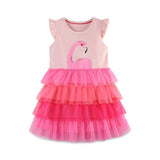 Girls Summer Cartoon Applique Sleeveless Gradient Mesh Design Dress - MyKids-USA™