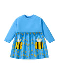 Design Autumn Girls Vivid Floral Pattern And Bees Pocketed Long Sleeves Dress - MyKids-USA™
