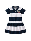 Summer Unicorn Logo Short-sleeved Striped Dress with Crew Neck for Stylish Girls