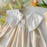 Summer Arrival Baby Kids Girls Sleeveless Boats Pattern Embroidered Striped Dress