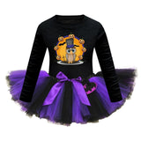 Arrival Girls’ Halloween Costume: Long Sleeves Cartoon Print Witches Cosplay Party Tulle Patchwork Dress - MyKids-USA™