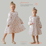 Design Autumn Girls Fashion Floral Long Sleeves Square Neck Dress - MyKids-USA™