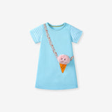 Summer Arrival Ice-Cream Cartoon Pattern Short Sleeves Dress for Stylish Girls