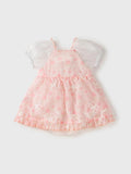 Summer New Dress Design Baby Girls Pink Flowers Pattern And Embroidery Short Sleeves Square Neck Sweet Cute Onesies - MyKids-USA™