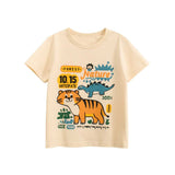 Summer Boys’ Animals Dinosaur and Tiger Cartoon Pattern T-shirt in European and American Style