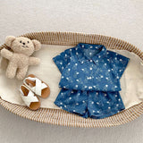 Summer Baby Kids Boys Abstract Cartoon Pattern Denim Turn-Down Collar Shirt And Shorts Clothing Set - MyKids-USA™