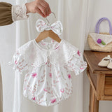 Summer Girls Flowers Pattern Short Sleeves Hollow Out Collar Onesies And Dress – Sister Matching Clothing Set - MyKids-USA™
