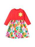 Design Autumn Girls Vivid Floral And Plaid Pattern Patchwork Long Sleeves Dress - MyKids-USA™