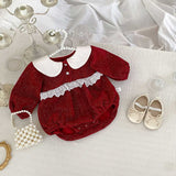 Autumn and Winter Arrival Baby Girls Long Sleeves Peter Pan Collar Christmas Onesies - MyKids-USA™
