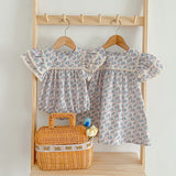New Arrival Girls Short Sleeves Square Neck Floral Pattern Dress And Onesie – Princess Sister Matching Set
