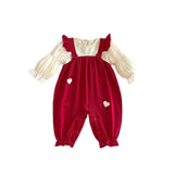 Spring Arrival Baby Girls Long Sleeves Heart Pattern Red Rompers