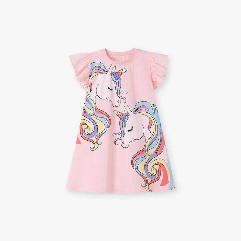 Summer Arrival Animals Cartoon Pattern Fly Sleeves Dress for Stylish Girls - MyKids-USA™