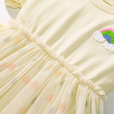 Summer Arrival Rainbow Pattern Short Sleeves Tulle Patchwork Dress for Stylish Girls