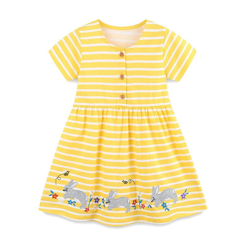 Summer Arrival Baby Girls Cute Rabbits Pattern Short Sleeves Striped Dress - MyKids-USA™