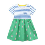 Summer Pure Cotton Cartoon Puppy Pattern Short Sleeves Dress for Stylish Girls