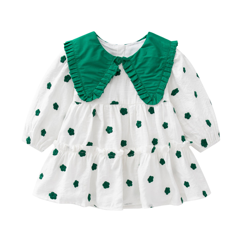Baby Girl Polka Dot Pattern Green Doll Neck Cute Dress - MyKids-USA™