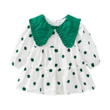 Baby Girl Polka Dot Pattern Green Doll Neck Cute Dress - MyKids-USA™