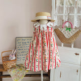 Summer Arrival Cartoon and Striped Pattern Sleeveless Dress for Stylish Girls