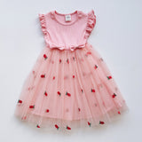 Summer Arrival Fly Sleeves Flowers Pattern Tulle Patchwork Dress for Stylish Girls
