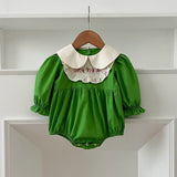 Arrival Autumn Baby Kids Girls Long Sleeves Peter Pan Collar Embroidery Flowers Pattern Onesies and Dress – Princess Sister Matching Set