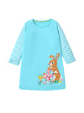 Arrival Autumn Girls Flowers And Rabbit Pattern Long Sleeves Cute Dress
