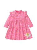 Arrival Autumn Girls Cartoon Elephant And Flowers Pattern Ruffle Neck Long Sleeves Princess Dress - MyKids-USA™