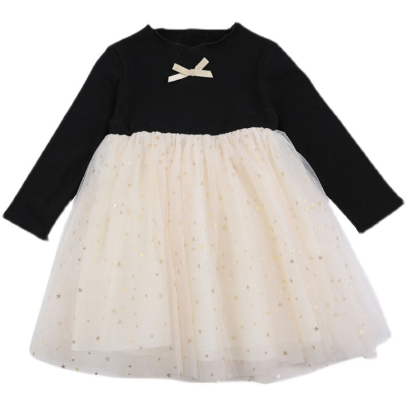 Baby Girl Bow Tie Decoration Patchework Design Mesh Overlay Dress - MyKids-USA™