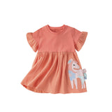 Summer Arrival Cartoon Horse Pattern Short Sleeves Dress for Stylish Girls