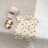 Summer New Arrival Short Sleeves Turn-Down Collar Dinosaur/Star Pattern Baby Rompers - MyKids-USA™