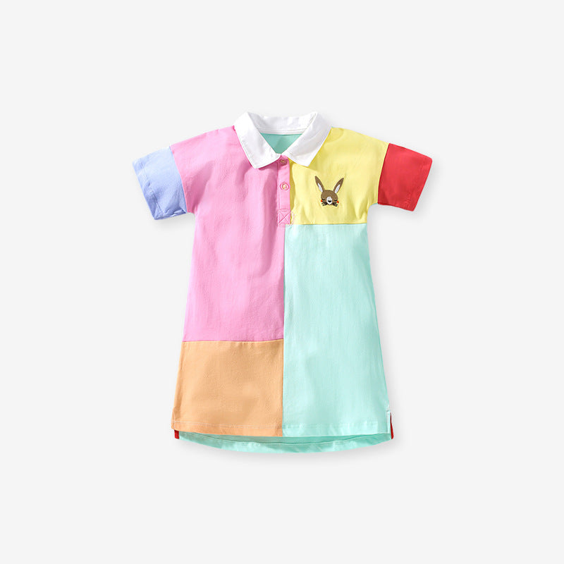 Summer Baby Kids Girls Short Sleeves Color Patchwork Polo Design Dress - MyKids-USA™