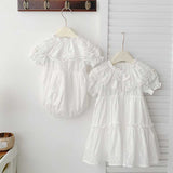 Summer Baby Girls French-style Floral Embroidery Pattern Short-sleeved Plain Onesie or Princess Dress