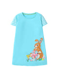 Summer Cartoon Short-sleeved Dress with Crew Neck for Stylish Girls