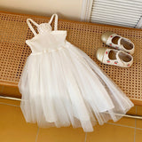 Summer Baby Kids Girls French Sleeveless Flowers Pattern Mesh Patchwork Design Strap Dress