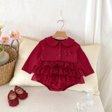 Autumn Arrival Baby Girls Long Sleeves Ruffle Solid Color Peter Pan Collar Onesies Dress - MyKids-USA™