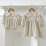 Arrival Spring Baby Kids Girls Long Sleeves Floral Print Onesies and Dress – Princess Sister Matching Set - MyKids-USA™