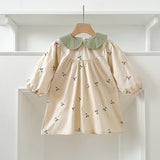 Arrival Autumn Baby Kids Girls Long Sleeves Floral Embroidery Pattern Peter Pan Collar Onesies and Dress – Princess Sister Matching Set - MyKids-USA™